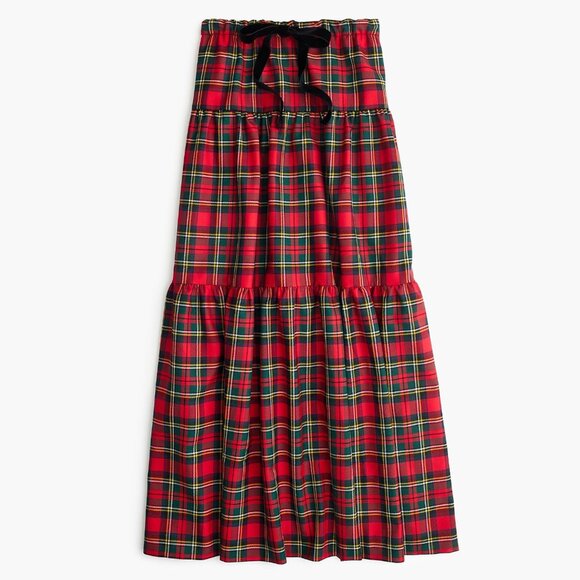 NWT J.Crew Tiered Maxi in Red Green Multi Plaid Tartan Wool Blend Skirt M - Picture 1 of 10